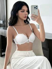 1pc Women Lace Padded Underwire Bra Lingerie - White - View 3