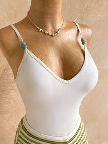 Soleia Beach Vacation 2 Pieces Set: Swimwear & Striped Shorts - Green - View 3