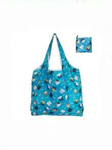 1 pieza Bolsa de compras plegable de gran capacidad con diseño de dibujos animados, ligera y portátil, reutilizable para supermercado y uso diario - A - Ver 10