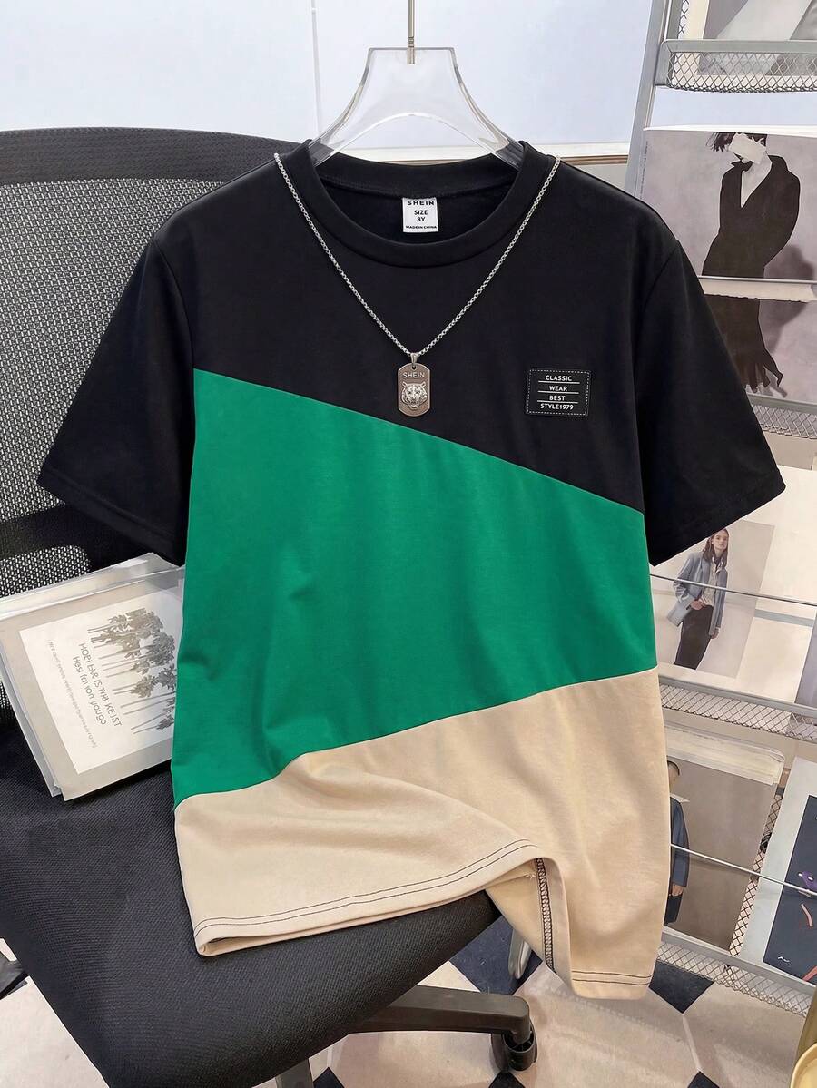 SHEIN Camiseta De Diseño Retro De Manga Larga Con Letras Para Niños En Periodo De Transición - Multicolor - Ver 1