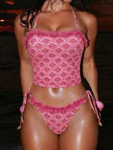 Swim SXY Débardeur femme à bretelles fines, Bikini, Jaune, Vert, Drapeau du Brésil, Jamaïque, Tenue de fête de vacances à la plage, Top court sexy et mignon en dentelle - Multicolore - Voir 5