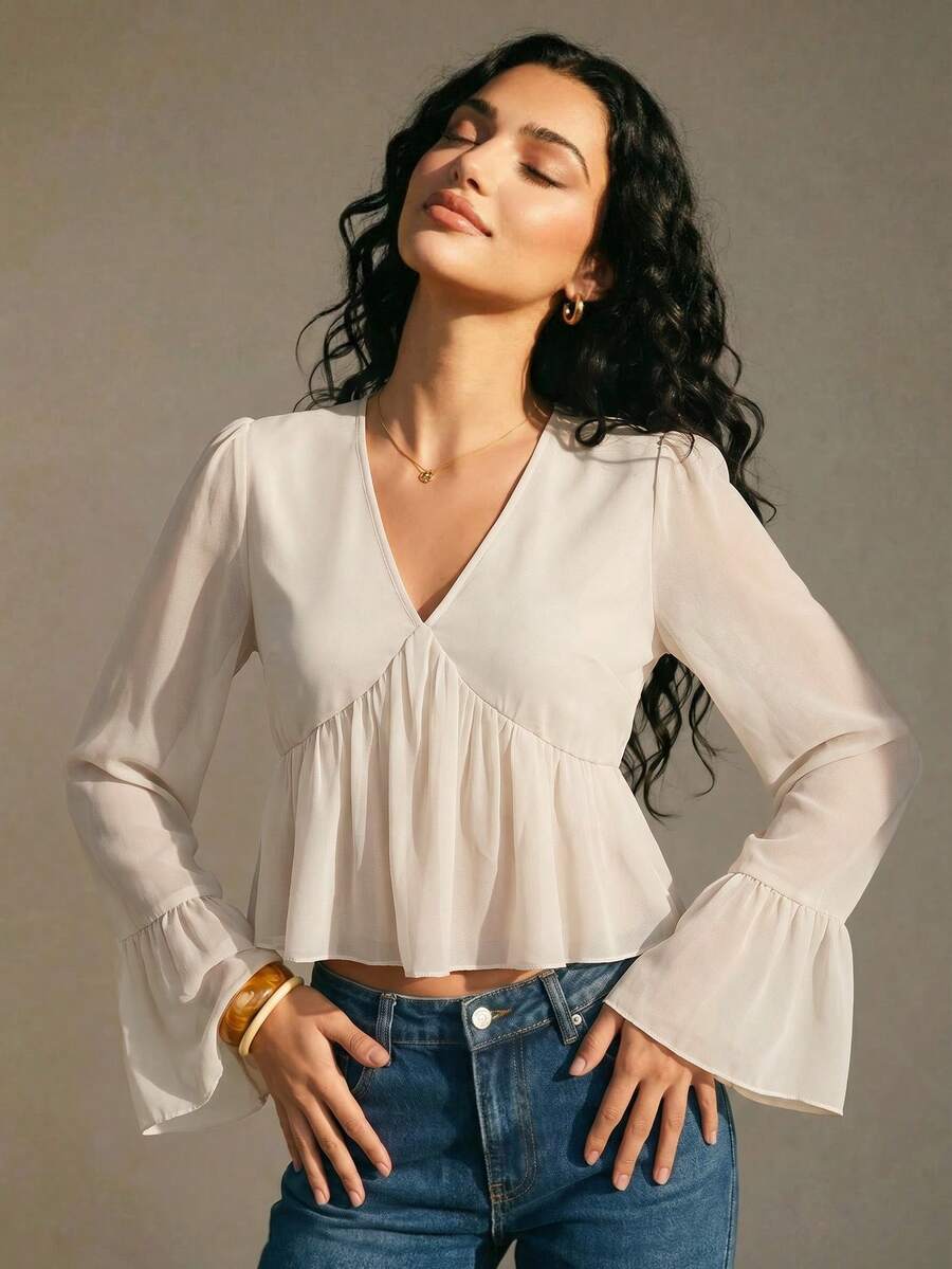 Modelyn 浪漫度假荷叶边女士衬衫