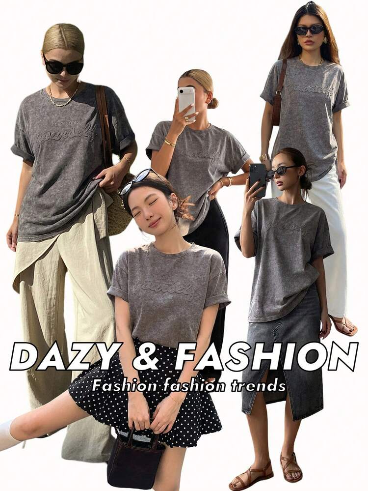 Women's Summer Round Neck Loose Letter Street Casual City Casual Short Sleeve T-Shirt