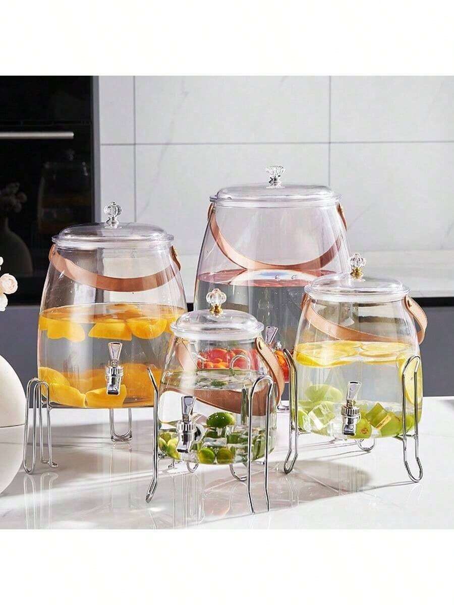 1个家用冷水壶，无搁架，水龙头式果汁饮料桶，柠檬水果茶桶，冷水壶，便携式防漏水桶 - 彩色 - 查看 1