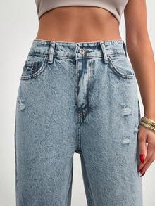 Casual Low Waist 90's Baby Blue Denim Wide Leg Jean - Blue - View 3