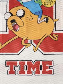 ROMWE MEN Adventure Time X ROMWE 男士豹纹网眼拼接运动短袖T恤，运动球衣 - 紅色 - 查看 3