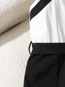 1pc Girls' Summer Chic Monochrome Camisole Jumpsuit With Waist Belt, Sleeveless Wide Leg Casual Pants For Daily, Party, Commute - Black - View 5