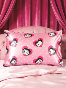 Betty Boop x SHEIN Pink Cartoon Character Decorative Satin Pillowcase Set, A Set Of 2, Thickened Material, Comfortable And Soft, Pattern Printing, Multi-Size Can Be Selected, Suitable For Various Pillows, Machine Washable - Baby Pink - View 2