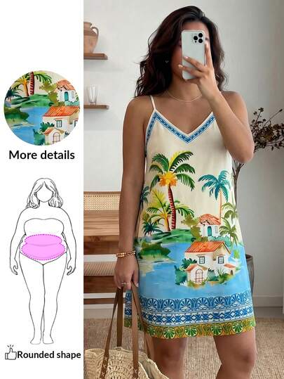 Enliva 大码女式V领花卉印花迷你梭织连衣裙，适合春夏季度假穿着，女士夏季服装，沙滩装，女士度假装，女士演唱会服装，波西米亚风格，女士热带度假装，女士夏季连衣裙，波西米亚风格度假连衣裙