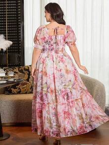 Modelyn Đầm dự tiệc cỡ lớn dành cho nữ, tay phồng, cổ vuông, viền bèo nhún, eo thắt, kiểu dáng thanh lịch, lãng mạn, thích hợp cho kỳ nghỉ. - Nhiều màu - Xem 2