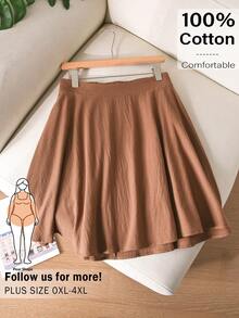 CosyJoli Falda casual de talle elástico de unicolor para mujer de talla grande - Marrón - Ver 1