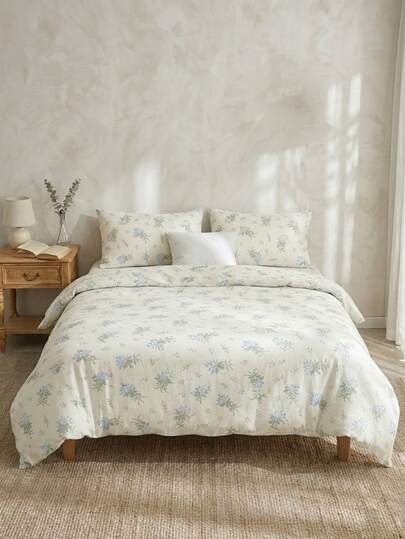 Cirelle Bộ 2/3 món ga trải giường 100% cotton nguyên chất họa tiết hoa (không kèm ruột chăn) - Bộ đồ giường mềm mại và thoáng khí (1 ga trải giường + 1/2 vỏ gối), bộ đồ giường in họa tiết phong cách đồng quê, phù hợp cho phòng ngủ/phòng khách, cần thiết cho việc trang trí nhà cửa và ký túc xá đẹp mắt, bộ đồ giường thoải mái phù hợp cho mọi mùa.