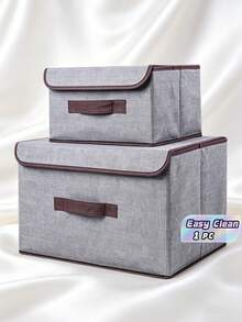 1/2 Washable Linen Folding Storage Box, Foldable Storage Box, Covered Toy Sorting Basket, Laundry Basket - Grey - View 1