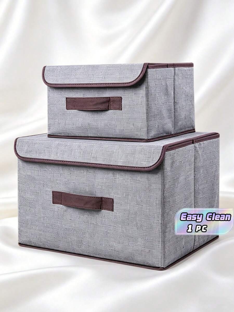 1/2 Washable Linen Folding Storage Box, Foldable Storage Box, Covered Toy Sorting Basket, Laundry Basket - Grey - View 1