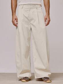 Musero Barrel Leg Button Fastening Pleated Tailored Smart Style Trouser Bottoms Spring Summer Essentials Holiday - Apricot - View 3