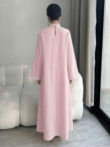 Yasmyna Áo Abaya Thổ Nhĩ Kỳ thêu hoa 3D đính cườm và đầm maxi truyền thống Ả Rập dành cho nữ. - Màu Hồng baby - Xem 2