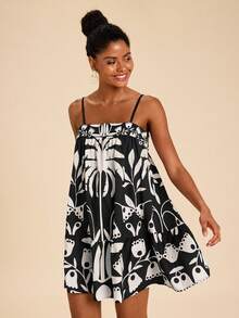 SHEIN TRVLCHIC Loose Fit Printed Sleeveless Vacation Dress For Women, Spring/Summer - Black and White - View 5