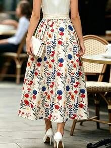 EMERY ROSE Summer For Women Beach Vacation For Women Floral Women's Half Skirt With Petal Print In Vacation Style - Multicolor - View 2
