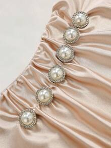 SHEIN Franclia Đầm midi dáng đuôi cá ôm sát, thanh lịch kiểu Pháp tối giản dành cho nữ - Rượu sâm banh - Xem 3
