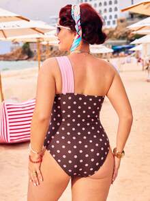 Swim Vcay 2026 Spring New Plus Size Women's One-Piece Polka Dot High Waist Ruched Design Swimsuit - Multicolor - View 2