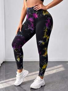 Maweii Plus Size Women's Seamless Tie-Dye Sports Leggings, Full-Length Yoga Pants - Multicolor - View 8