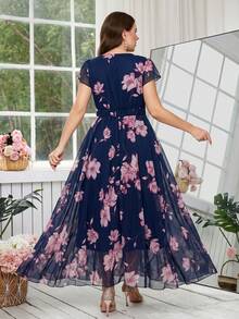 Reflora 大码女士优雅印花连衣裙，夏季婚礼宾客礼服 - 彩色 - 查看 15