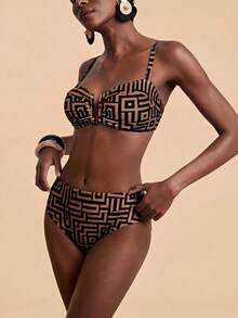 Travachic Women's Geometric Print Swimwear Set, Suitable For Beach Vacation - Multicolor - View 6