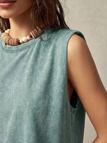 Bohemela Áo tank top không tay cổ tròn dành cho nữ đi nghỉ mát - Màu xanh lá cây đậm - Xem 4