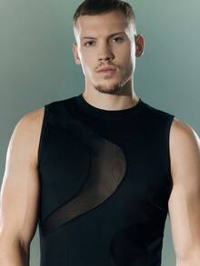 FeverCity Body de hombre de unicolor con parches de malla sexy - Negro - Ver 6