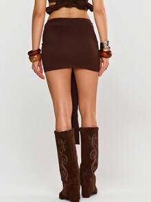 MUSERA Ring Detail Drape Mini Skirt Only Summer Holiday Vacation Beach Ibiza Cute Festival Elegant Cherry Moon - Brown - View 5