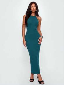 Avantive Women's Pastal Sexy Fitted Dress, Elegant Summer Dress, Backless Long Dress,Date Golf Vacation Dress - Teal Blue - View 3