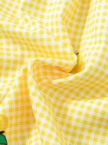 SHEIN Young Girl Lemon Print Gingham Sleeveless A-Line Sundress With Matching Hat - Yellow - View 4