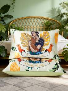 Frida Kahlo X SHEIN 2Pc Small Fresh Floral Pattern Pillowcase Set, Sanded Material, Comfortable And Warm, Gray Pillowcase, Various Sizes, Suitable For Different Pillows - Pastel Green - View 5