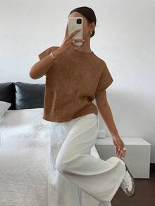 Siren Gaze Women's Casual Elegant Short Sleeve Knit Top, Suitable For Summer - Brown - View 4