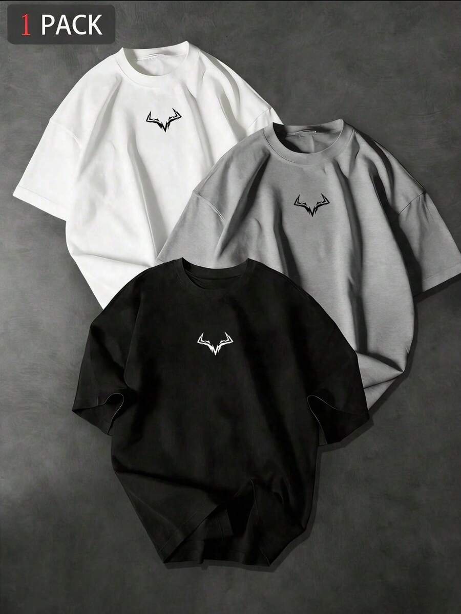 Sport MetroGents 1 Peça Camiseta Casual Esportiva Masculina com Estampa de Manga Curta, Academia - Preto - Visão 1