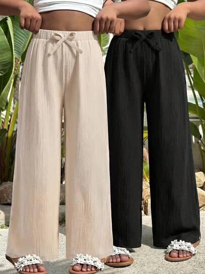 Tween Girls' Casual Solid Color Loose Fit Pants