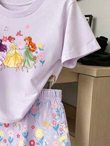 2pcs/Set Young Girl Letter Print Short Sleeve T-Shirt And Shorts Set, Casual Round Neck Summer Family Matching Outfit Daily Wear - White - View 3