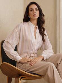 Anewsta Women's Elegant Sexy Shirt, Minimalist Office Golf Shirt, Comfortable White Long Sleeve Shirt For Autumn - Apricot - View 7