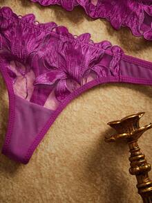 PinupPomp 2pcs/Set French Classic Black V-Shape Bra Lingerie Set - Purple - View 5