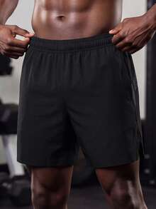 GymBeat Men's Polka Dot Print Pocket Casual Fitness Workout Shorts - Black - View 4