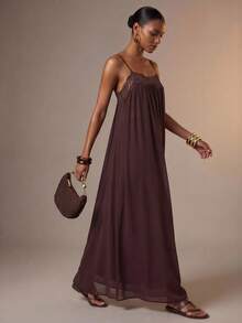 Zivah Đầm maxi chiffon dáng chữ A phối ren Bohemian mới mùa Xuân/Hè 2026, thích hợp cho các lễ hội âm nhạc, Lễ Phục Sinh, Ngày Thánh Patrick, Ngày Valentine, hẹn hò, phong cách miền Tây, phong cách du mục, sinh nhật, lễ tốt nghiệp, phong cách học đường, mặc hàng ngày, thường ngày, kỳ nghỉ, du lịch biển, bãi biển, tắm nắng, thời trang đường phố, khách dự đám cưới, đi làm, ăn trưa muộn, sân bay, tiệc tùng, ngày lễ, trang phục công sở. - màu nâu - Xem 7