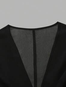 Franclia 大尺碼女款不對稱花卉印花V領細肩帶洋裝，短袖上衣與開襟衫兩件套，度假風，黑藍白配色，夏季 - 藍色 - 查看 3