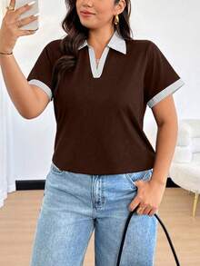 Áo thun nữ cỡ lớn thời trang phối đồ hai mảnh, dáng ôm, thoải mái. - màu nâu - Xem 8