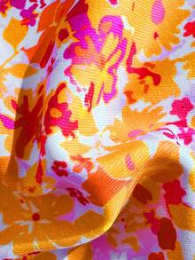 Swim Mod 2-Piece Floral Print Halter Neck Ruffle Trim Bikini Set, Sexy Swimwear For Spring/Summer Beach Vacation Spring Summer Picks Vacation Cruise Travel Beach Sunbathing 2 Piece Set Swimsuit - Multicolor - View 6