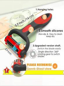 1pc Multifunction Vegetable Peeler Julienne Peeler For Kitchen,3 In 1 Blade Spin Design With Julienne Function,Potato Apple Vegetable Peelers For Kitchen, I And Y Peelers For Fruit Veggie Potatoes Carrot Cucumber, 3 In 1 Blade Spin Design With Julienne Function - Red - View 3