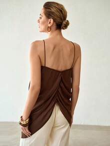 MOTF PREMIUM WOMEN'S RETRO ELEGANT FASHION CASUAL RUCHED CAMI TOP - Coffee Brown - View 3
