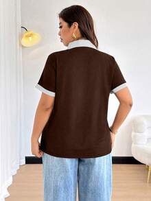 Áo thun nữ cỡ lớn thời trang phối đồ hai mảnh, dáng ôm, thoải mái. - màu nâu - Xem 2