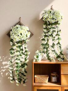 1/2PCS Artificial Hanging Fake Violet Ivy Wisteria Orchid Flowers Wall Hanging Garland Bunch Decoration Weatherproof UV Resistant For Outdoor Patio Garden Porch Wedding Home Hanging Baskets Gift Birthday Graduation Home Decor Wall Art - White - View 1