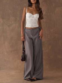 SHEIN BAE Women's Polka Dot Print Lace Patchwork Camisole Top - White - View 6