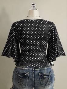 SHEIN ICON 大码女式波点V领休闲百搭日常T恤 - 彩色 - 查看 2